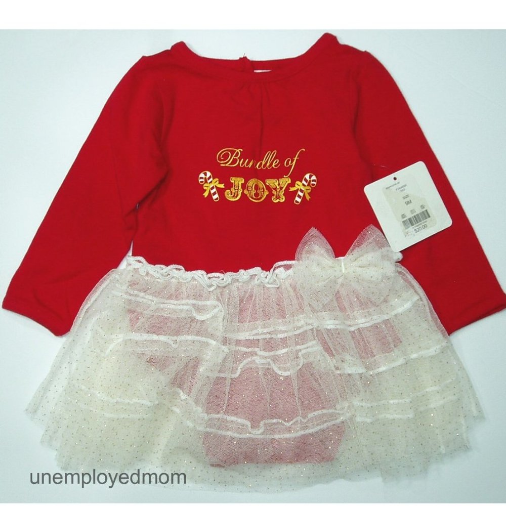 Holiday Dress Bundle of Joy Girls Candy Cane Christmas Bodysuit Tulle Bow
